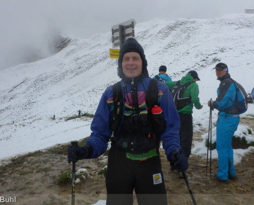 Zugspitz Ultratrail - Magnus Bühl am Scharnitzjoch (2.048m) im Juni-Schnee